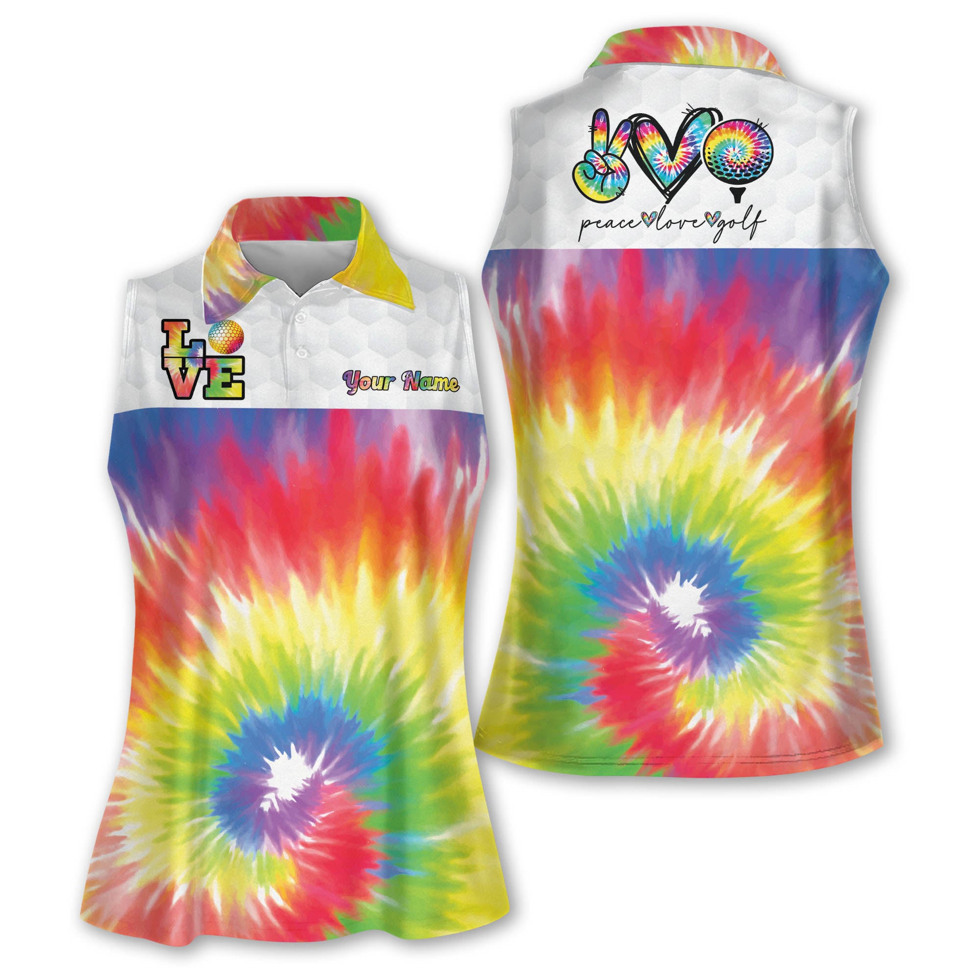 Women's sleeveless polo shirts watercolor tie dye background custom name golf shirt GY0213 main image 1