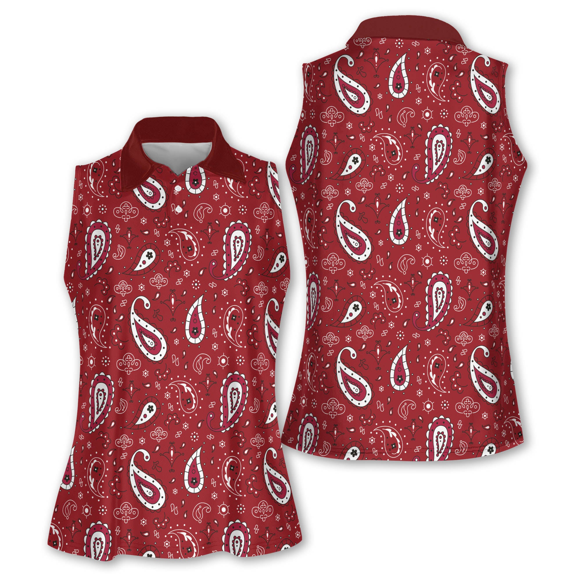 Paisley Bandana Sleeveless Womens Golf Shirt, Western Golf Shirts Wome