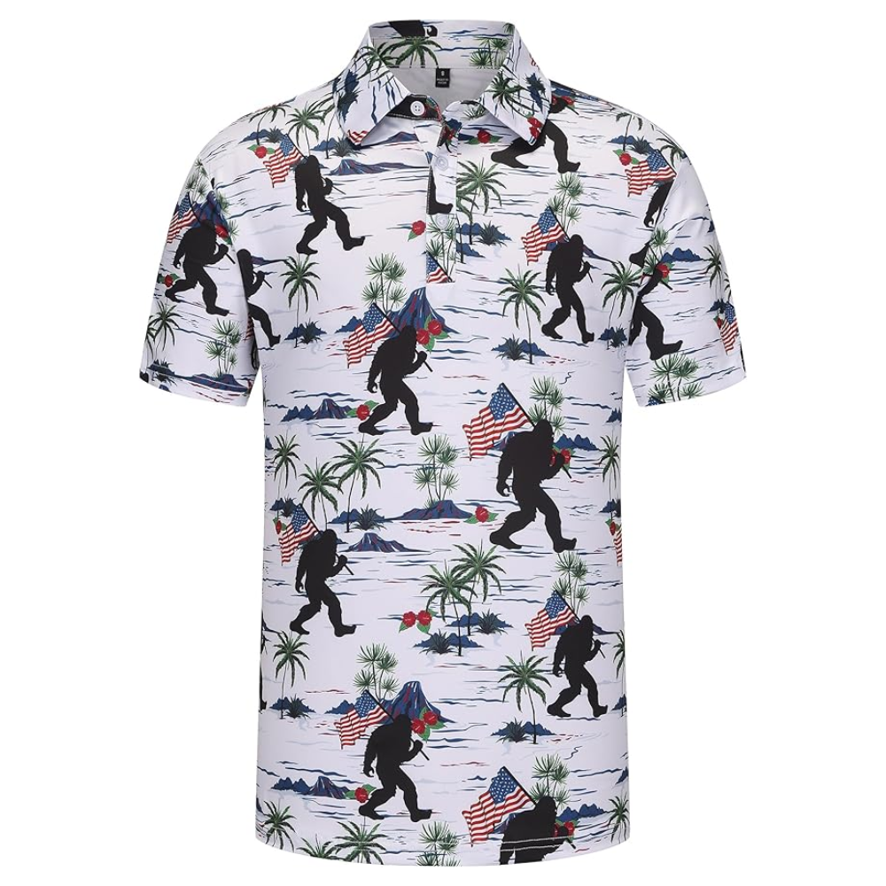 Bigfoot Men's Green Golf Polo Shirt, Sasquatch Bigfoot Golf Shirts GZ0228