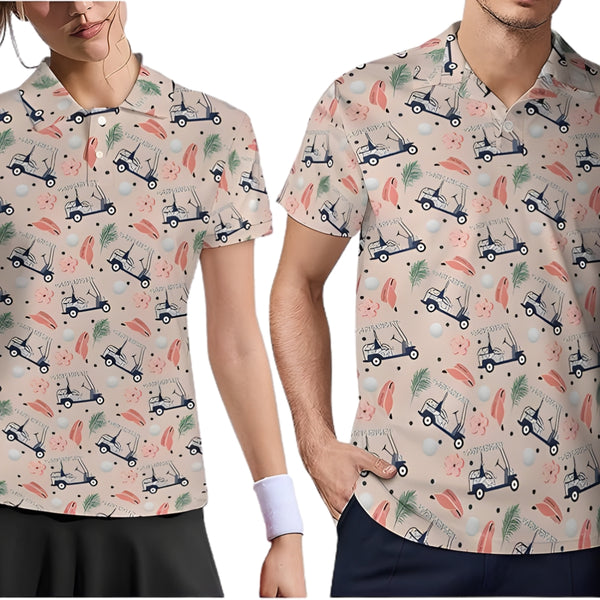 Beige Tropical Golf His And Her Matching Golf Polo Shirts, Macthing Couples Golf Shirts GZ0169