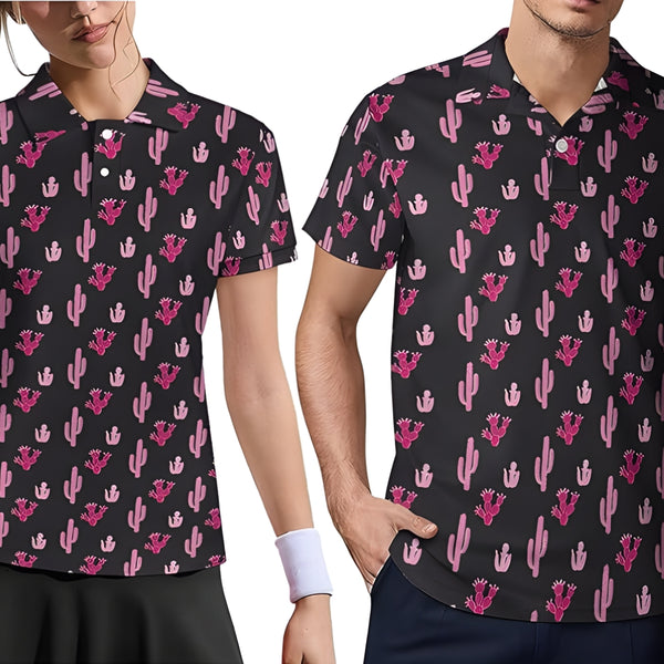 Pink Cactus Matching Men And Women Golf Polo Shirts, Matching Cactus Golf Shirts For Couples GZ0170