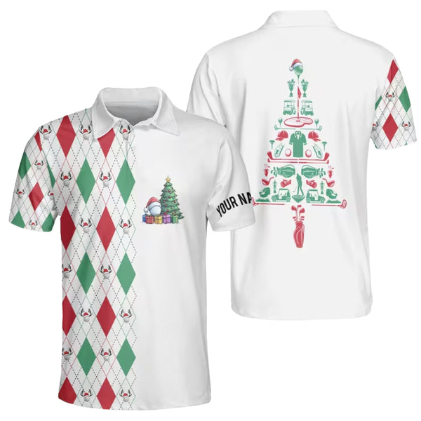 Custom Argyle Christmas Tree Golf Polo Shirt For Men, Custom Christmas Golf Shirt Mens GE0181