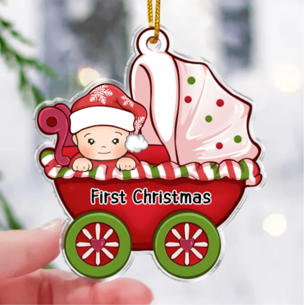 Baby's First Christmas, Baby Carriage, Custom Gift for Baby - Personalized Acrylic Ornament, Personalized Baby New Parents First Christmas Ornament 2024 ON0259