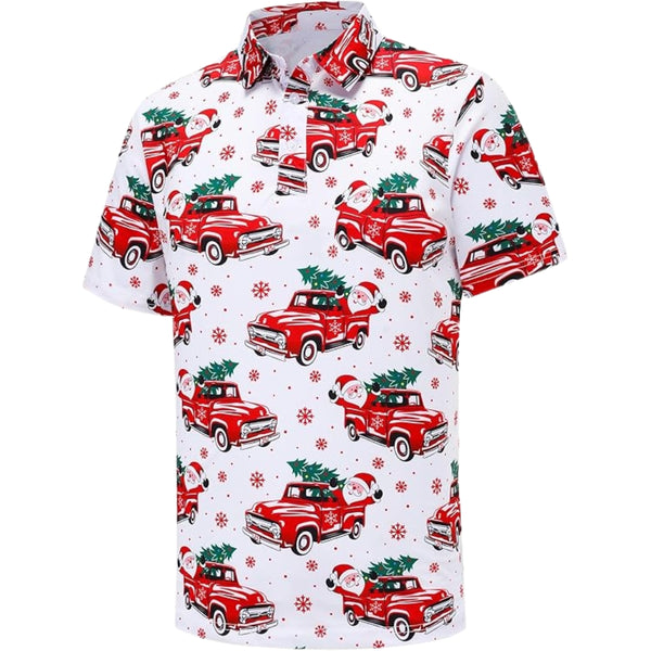 Red And White Santa Golf Polo Shirt Mens, Christmas Golf Shirts GZ0173