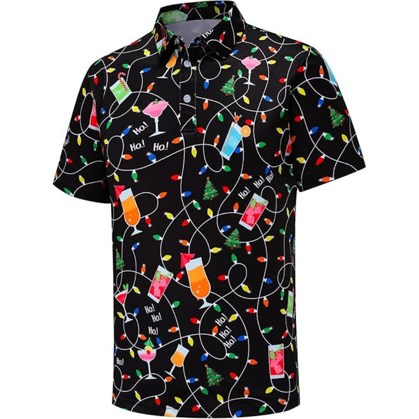 Cocktail Neon Christmas Lights Golf Polo Shirt For Men, Men's Christmas Golf Shirt GZ0174