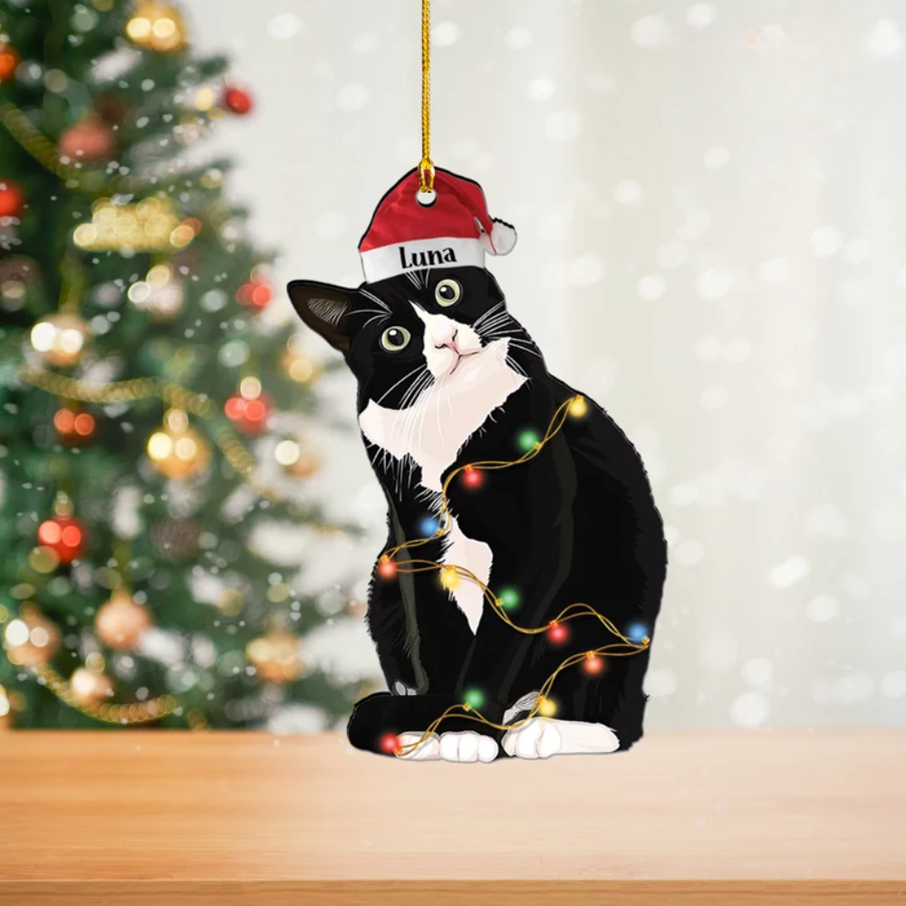 Personalized Tuxedo Cat Christmas Ornament, Custom Name Cat Christmas Ornament For Tuxedo Cat Lover ON0282