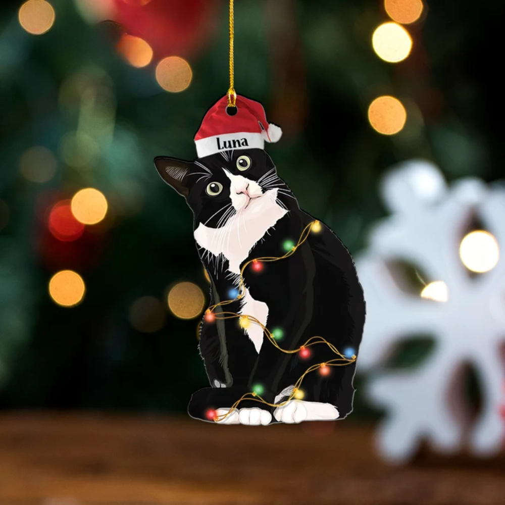 Personalized Tuxedo Cat Christmas Ornament, Custom Name Cat Christmas Ornament For Tuxedo Cat Lover ON0282