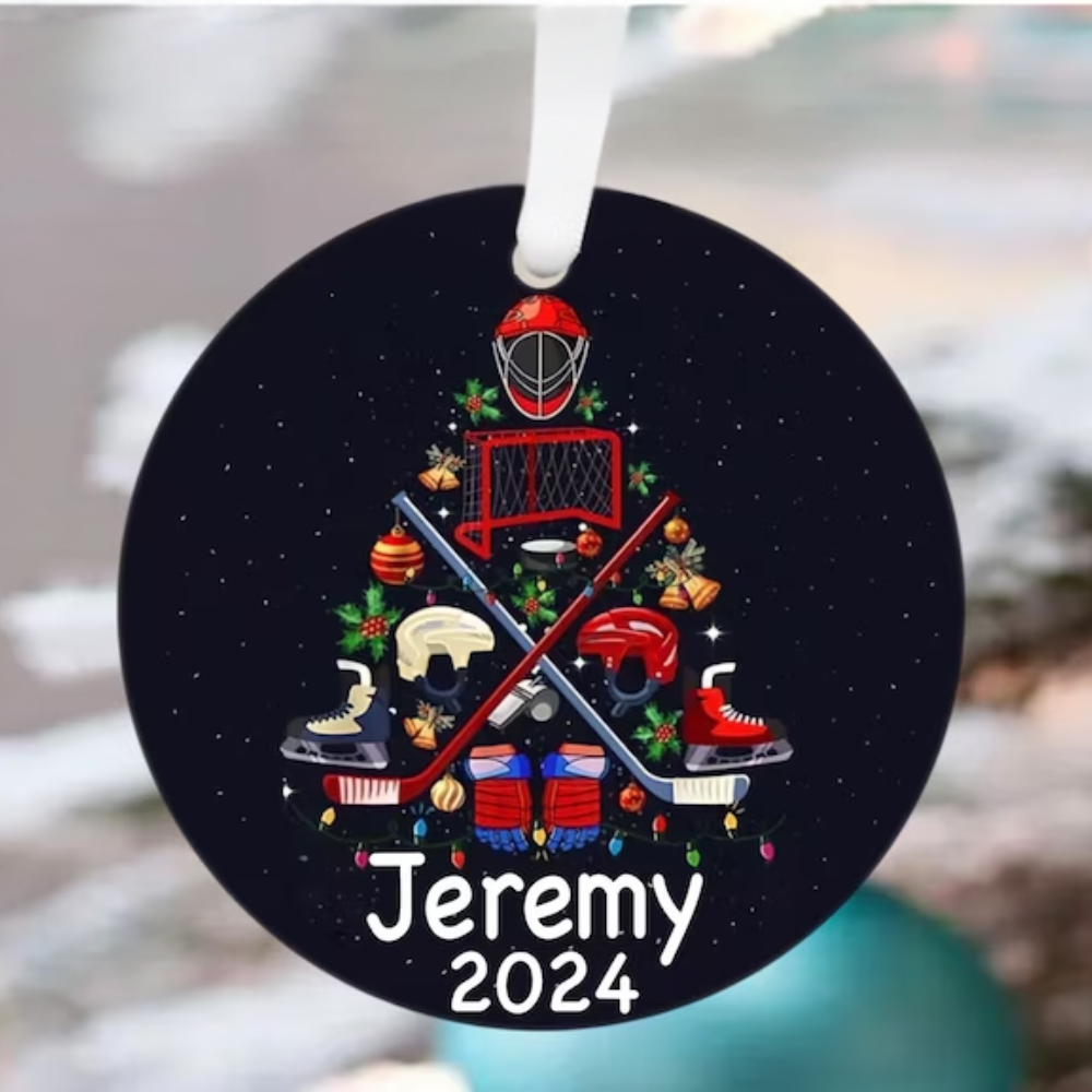 Personalized Hockey Tree Christmas Ornament, Custom Hockey Christmas Ornament 2024 With Name, Personalized Hockey Sports Ornament ON0212