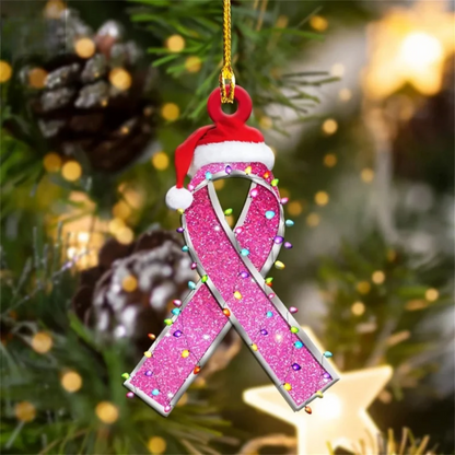 Pink Ribbon Cancer Awareness Christmas Ornament, Cancer Awareness Ornament, Fighting Cancer Ornament ON0300