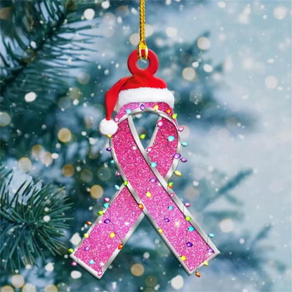 Pink Ribbon Cancer Awareness Christmas Ornament, Cancer Awareness Ornament, Fighting Cancer Ornament ON0300