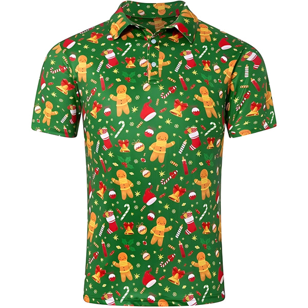 Gingerbread Man Green Christmas Golf Polo Shirt For Mens, Christmas Golf Shirt Men GZ0179