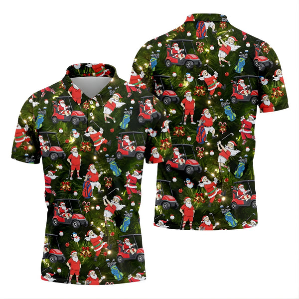 Tropical Funny Santa Claus Golf Polo Shirt For Men, Mens Christmas Golf Shirts GB0002
