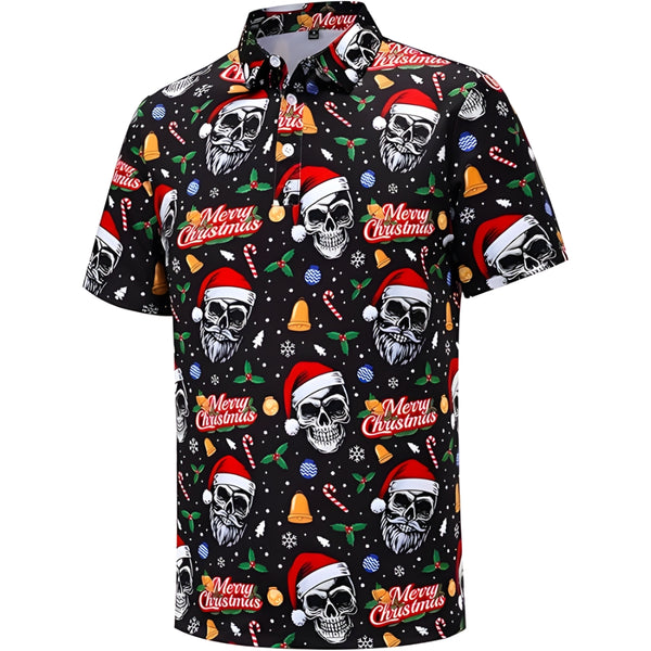 Skull Merry Christmas Men's Golf Polo Shirt, Christmas Golf Shirts For Mens GZ0180