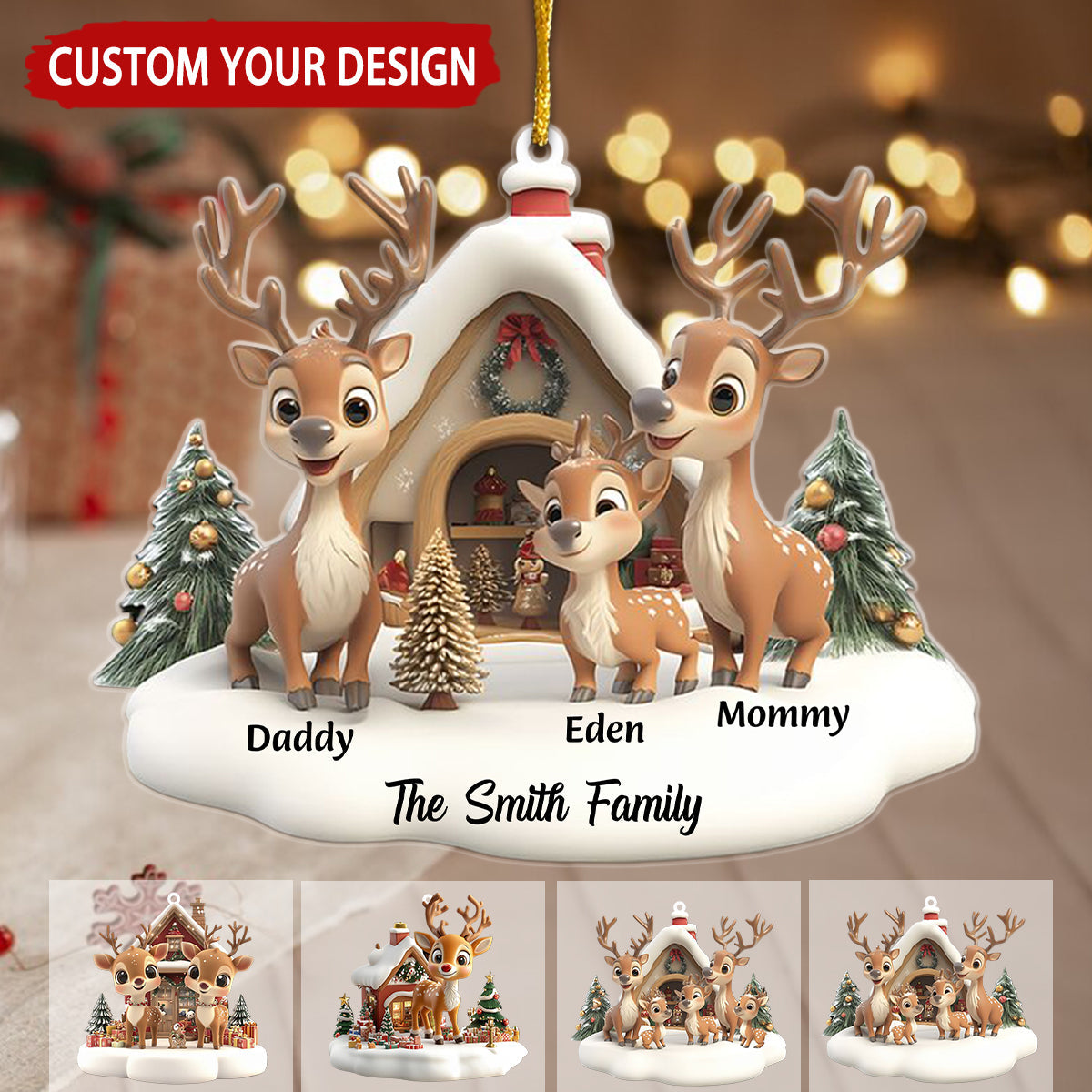 Reindeer Family Personalized Christmas Ornament, Custom Family Christmas Ornament 2024 ON1412