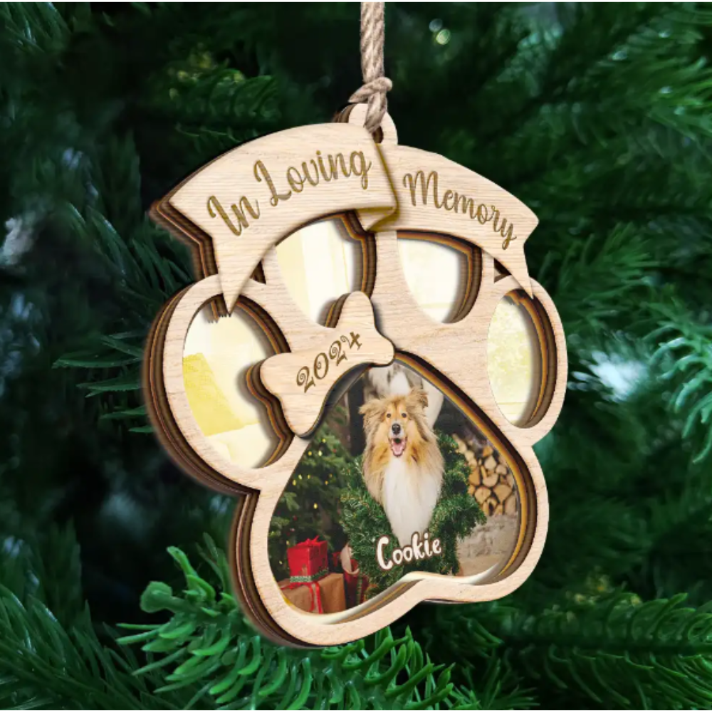 Custom Photo Memorial Dog Cat Pet You Left Paw Prints On My Heart - Personalized Mirror Ornament, Personalized In Loving Memory Ornament 2024 ON0322