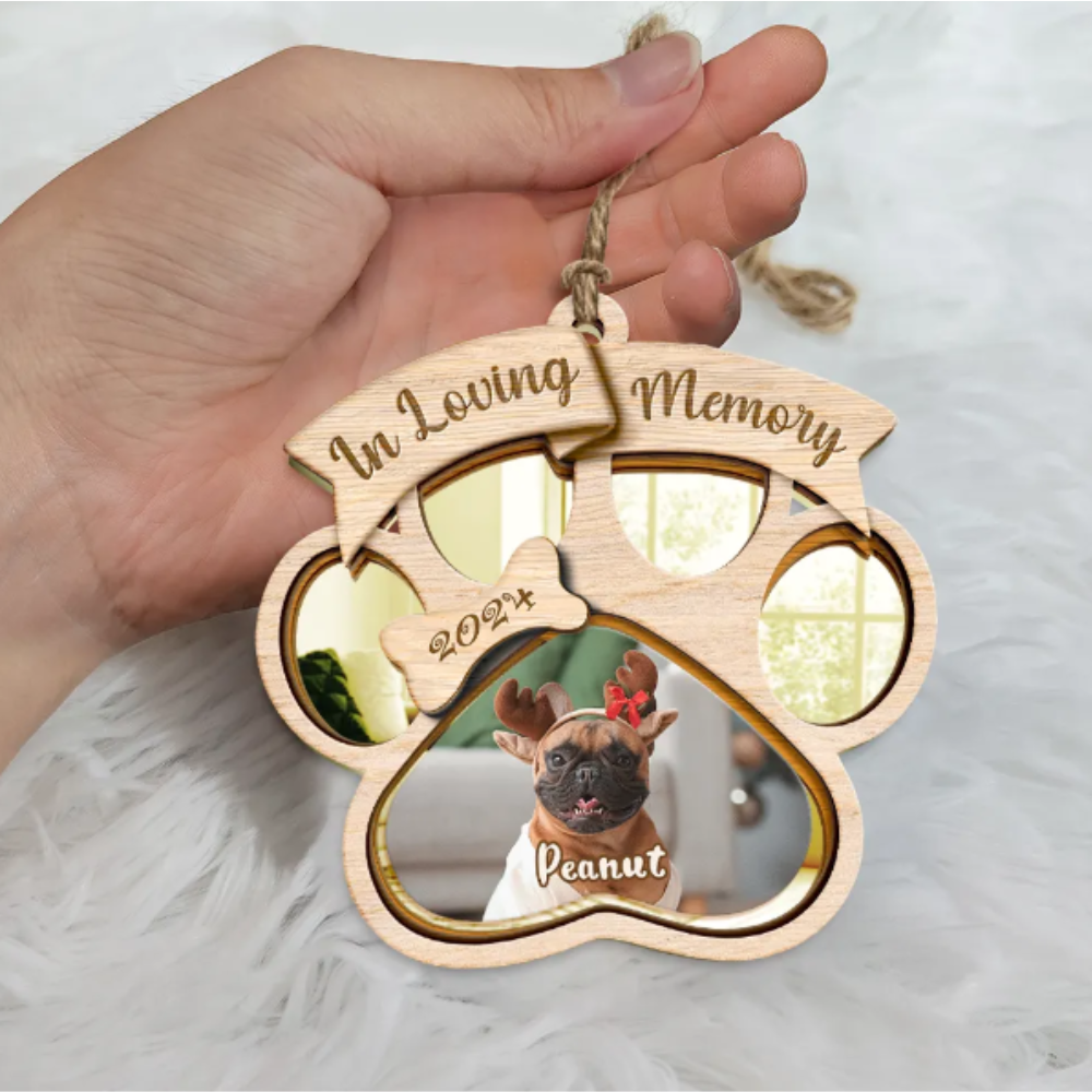 Custom Photo Memorial Dog Cat Pet You Left Paw Prints On My Heart - Personalized Mirror Ornament, Personalized In Loving Memory Ornament 2024 ON0322