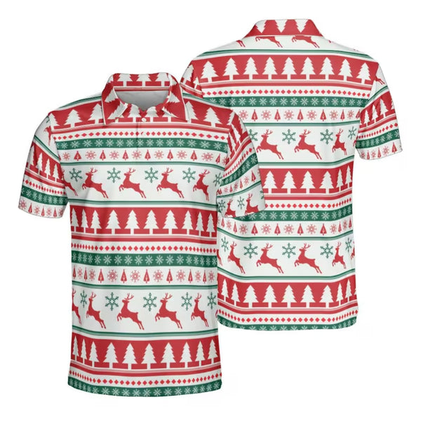 Red And White Ugly Christmas Golf Polo Shirt For Mens, Mens Christmas Golf Shirt GE0185