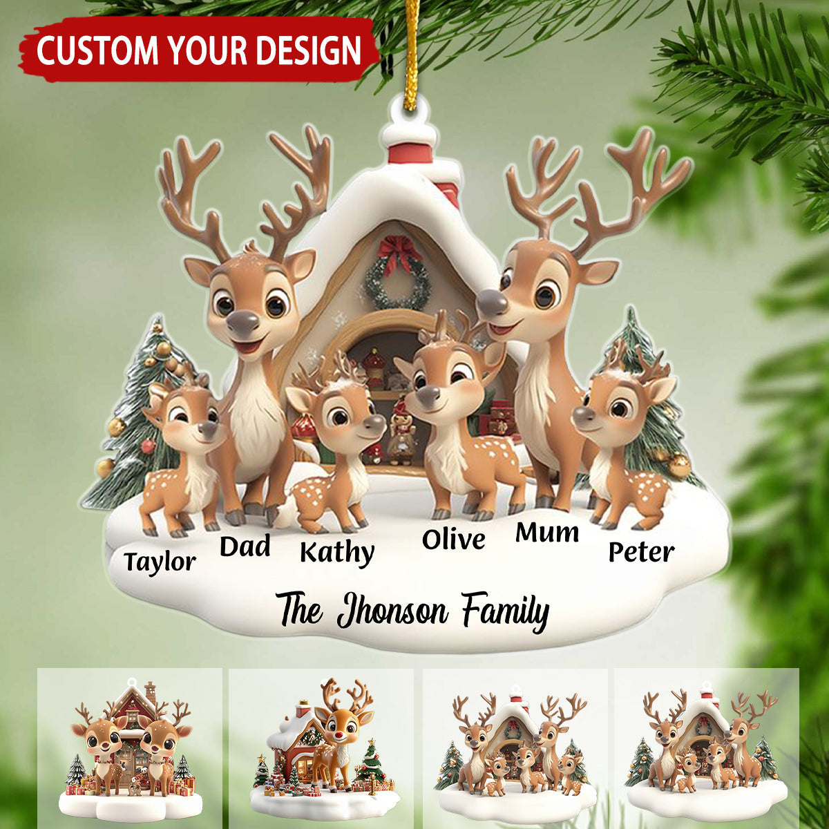 Reindeer Family Personalized Christmas Ornament, Custom Family Christmas Ornament 2024 ON1412