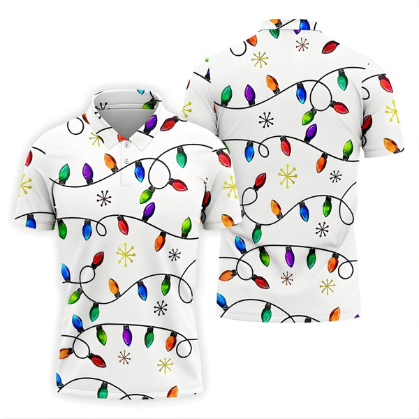 Christmas Light Men's White Golf Polo Shirts, Men Christmas Golf Shirts GB0004