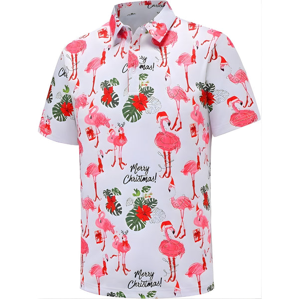 Merry Christmas Flamingo Golf Polo Shirts For Mens, Men's Flamingo Christmas Golf Shirts GZ0184