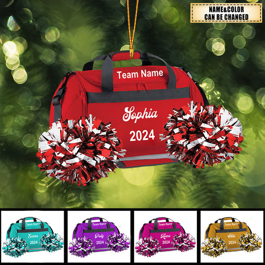 Personalized Cheerleading Bag Acrylic Christmas Ornament, Custom Name Cheerleader Ornament ON1495