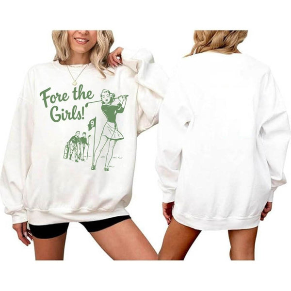 Fore The Girls Beige And Green Golf Sweatshirt Women, Funny Golf Sweatshirt Women's GE0140