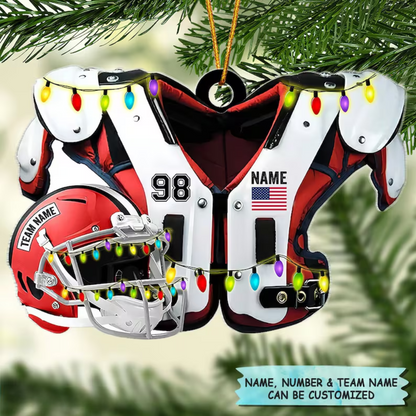 Personalized American Football Uniform Christmas Ornament, Custom Name Helmet And Ball Football Uniform Ornament ON0361