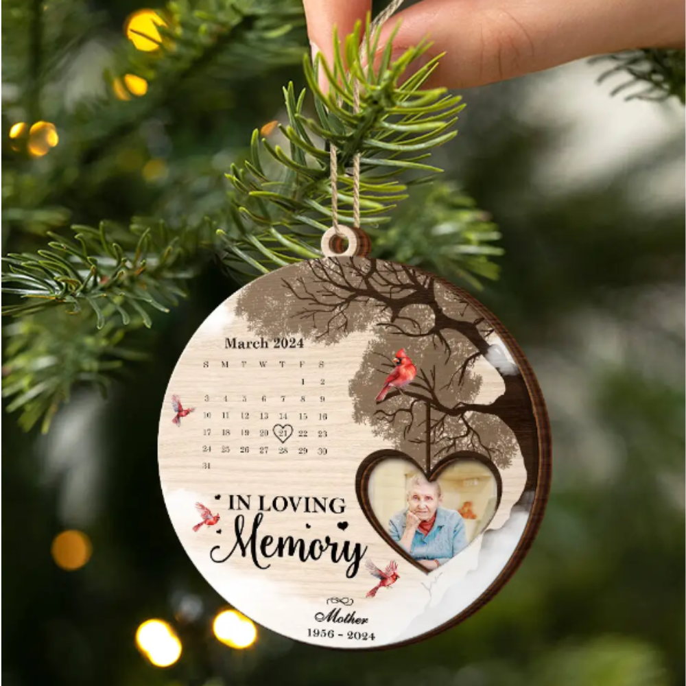 Custom Photo Calendar The Day God Called You Home Memorial - Personalized 2-Layered Wooden Ornament, Personalized Memorial Christmas Ornament ON0378