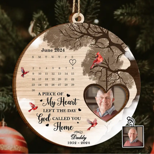 Custom Photo Calendar The Day God Called You Home Memorial - Personalized 2-Layered Wooden Ornament, Personalized Memorial Christmas Ornament ON0378