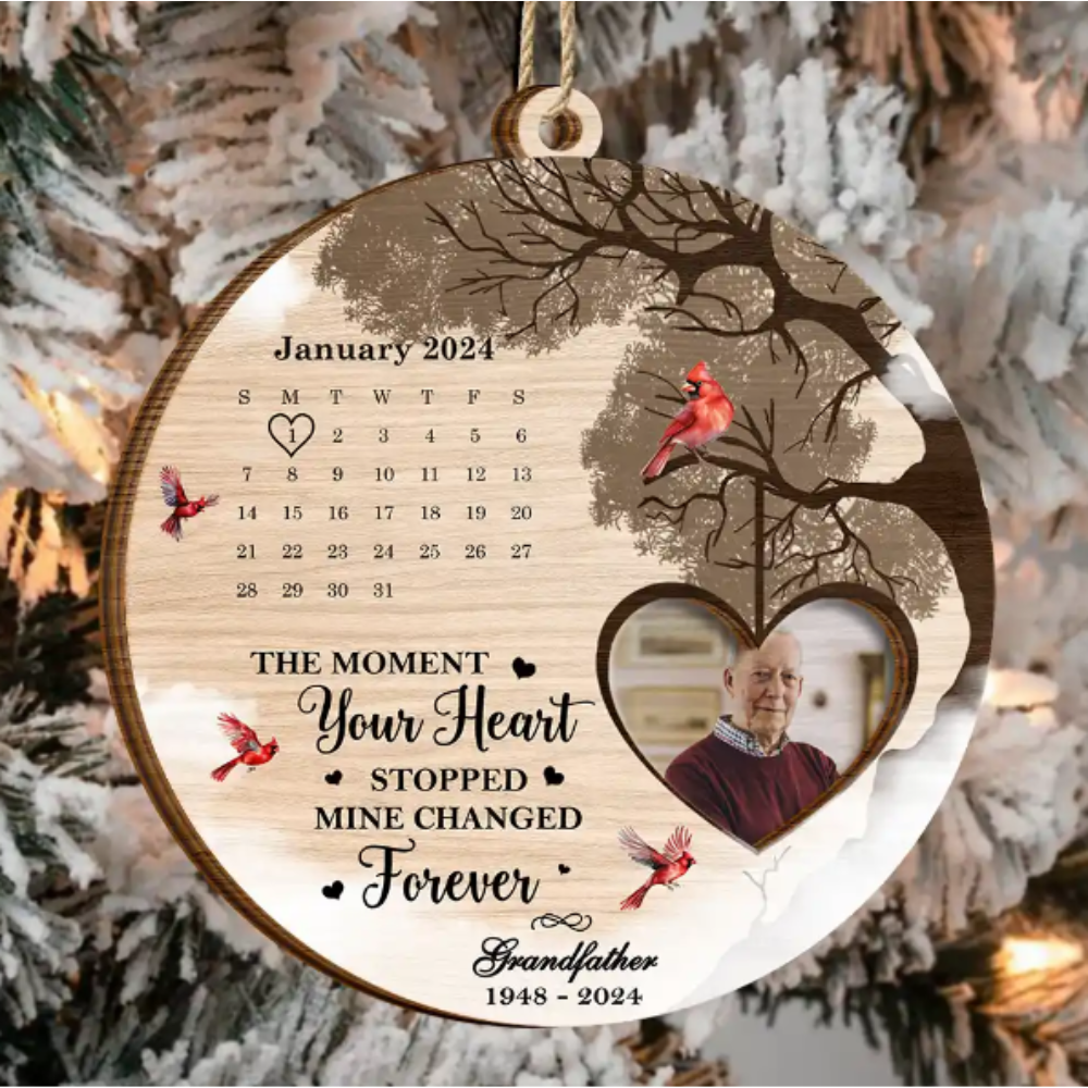 Custom Photo Calendar The Day God Called You Home Memorial - Personalized 2-Layered Wooden Ornament, Personalized Memorial Christmas Ornament ON0378