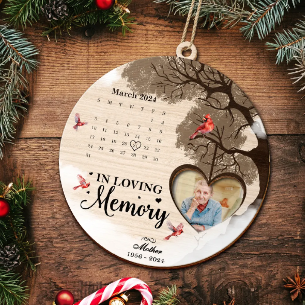 Custom Photo Calendar The Day God Called You Home Memorial - Personalized 2-Layered Wooden Ornament, Personalized Memorial Christmas Ornament ON0378