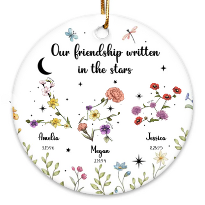 Sisters Besties Friends Zodiac Birth Month Flowers Personalized Circle Ornament, Custom Sisters Are Different Flowers From The Same Garden Ornament ON0391