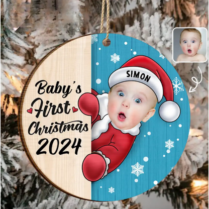 Custom Photo Christmas Santa Baby - Personalized 2-Layered Wooden Ornament, Personalized Baby's First Christmas Ornament 2024 ON0394