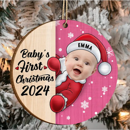 Custom Photo Christmas Santa Baby - Personalized 2-Layered Wooden Ornament, Personalized Baby's First Christmas Ornament 2024 ON0394