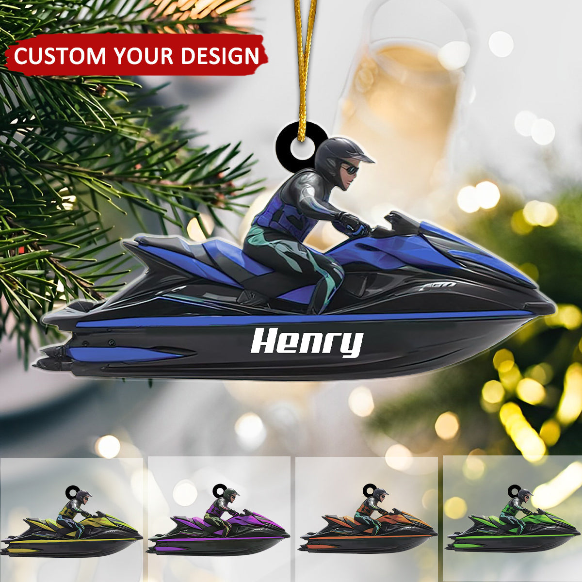 Jet Ski Personalized Christmas Acrylic Ornament, Custom Name Jet Ski Lovers Ornament ON1731