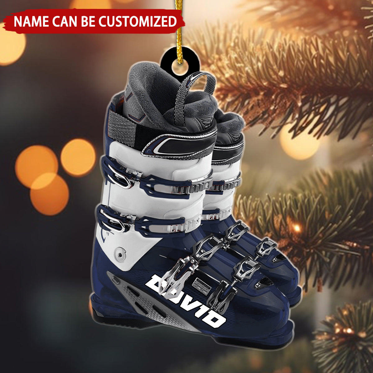 Winter Skiing Boots Personalized Christmas Ornament, Custom Name Skiing Lovers Ornament ON1525