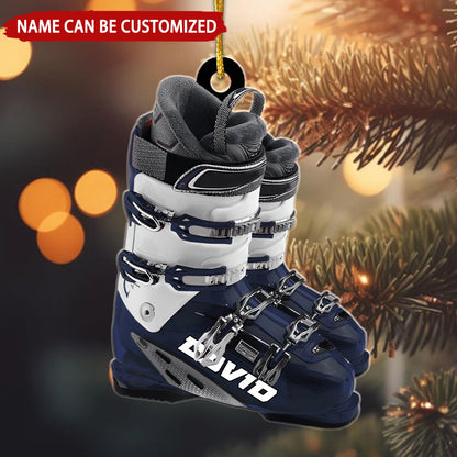 Winter Skiing Boots Personalized Christmas Ornament, Custom Name Skiing Lovers Ornament ON1525