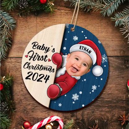 Custom Photo Christmas Santa Baby - Personalized 2-Layered Wooden Ornament, Personalized Baby's First Christmas Ornament 2024 ON0394