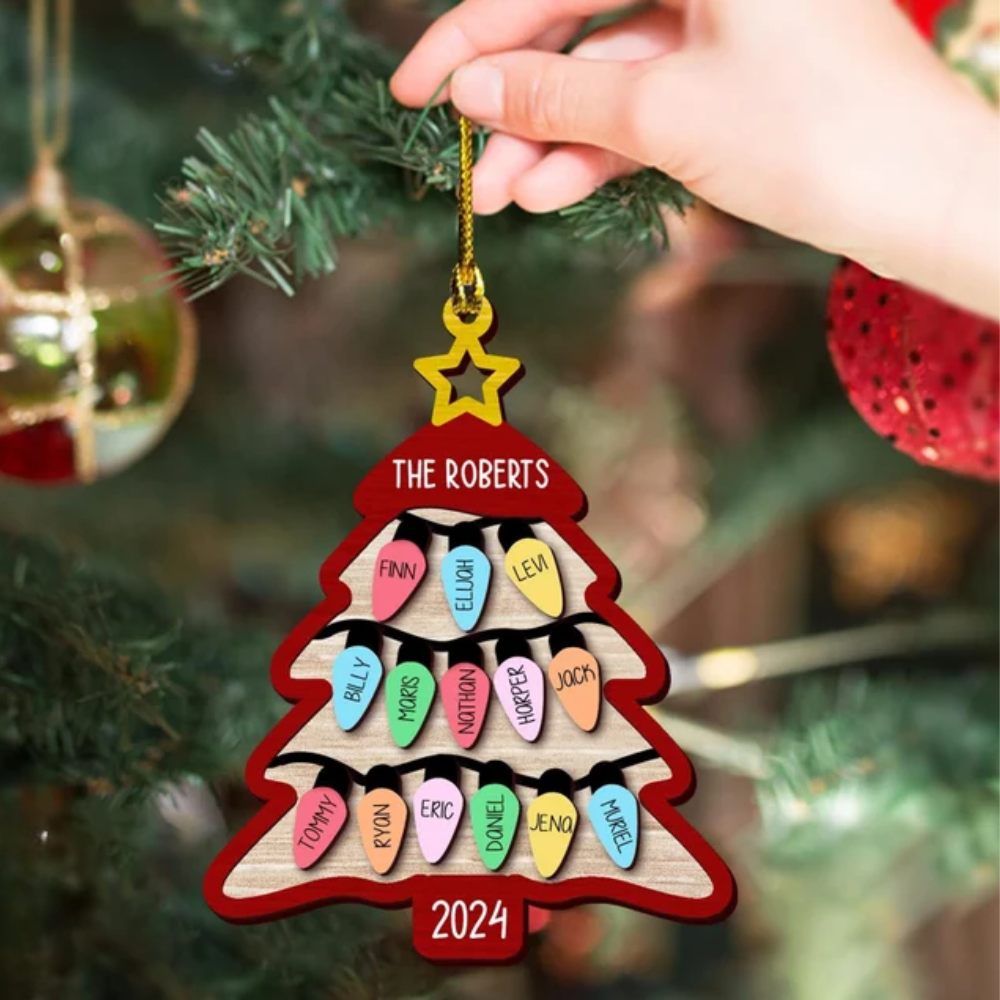 Personalized Family Names Wooden Christmas Tree Ornament 2024, Custom Large Family Christmas Ornament ON0398