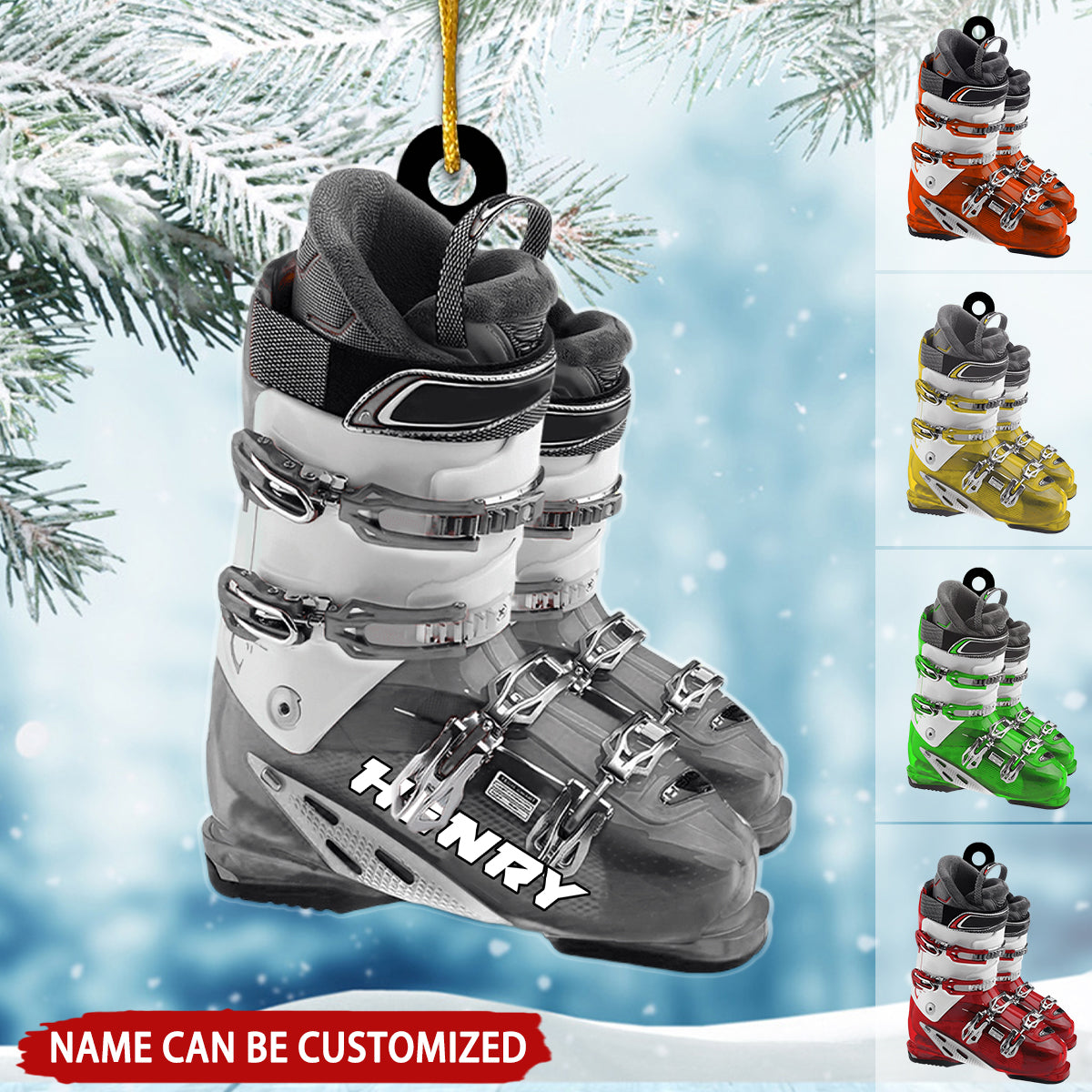 Winter Skiing Boots Personalized Christmas Ornament, Custom Name Skiing Lovers Ornament ON1525