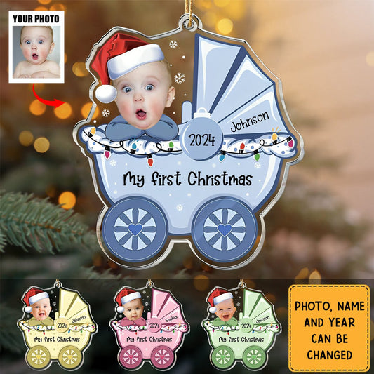 Custom Baby In Stroller - Personalized Acrylic Photo Ornament, Personalized Baby First Christmas Ornament 2024 ON0150