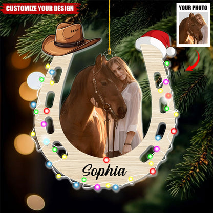 Personalized Photo Horse Lovers Acrylic Ornament, Custom Name Horse Lover Christmas Light Ornament ON1438