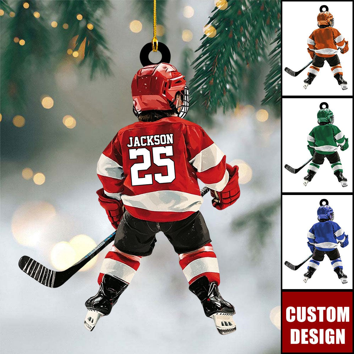 Personalized Kid Hockey Player Christmas Ornament,  Custom Name Number Hockey Lover Ornament 2024 ON1431