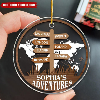 Personalized Traveling Christmas Acrylic Ornament, Custom Name Adventures Ornament ON1694