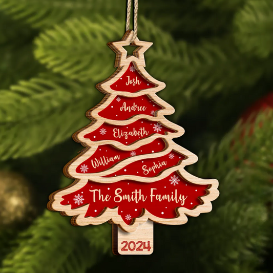 Christmas Tree Family Bestie Custom Names Version 3 - Personalized 2-Layered Wooden Ornament, Personalized Family Christmas Tree Ornaments 2024 ON0196