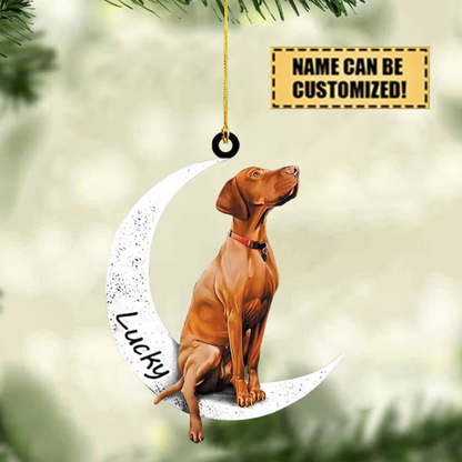 Personalized Vizsla Sit On The Moon Ornament, Custom Name Vizsla Christmas Ornament ON0381