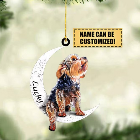 Personalized Yorkshire Terrier Sit In The Moon Ornament, Custom Name Yorkshire Terrier Christmas Ornament ON0383