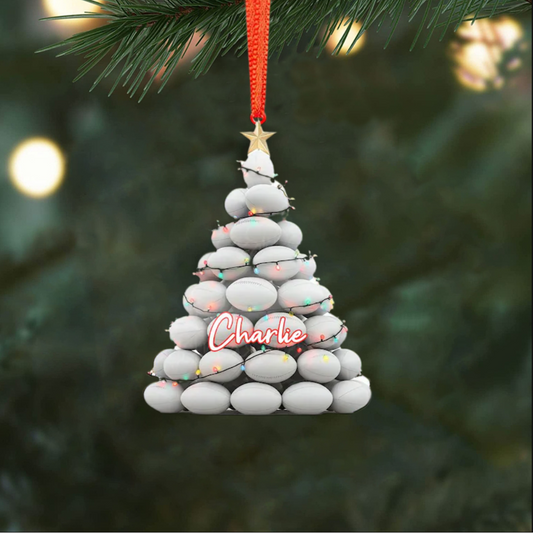 Personalized Rugby Ball Tree Christmas Light Ornament, Custom Name Rugby Lover Ornament ON0985