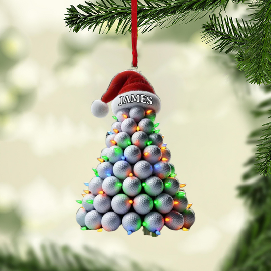 Personalized Golf Ball Tree Christmas Light Ornament, Custom Name Golf Xmas Ornament ON1206