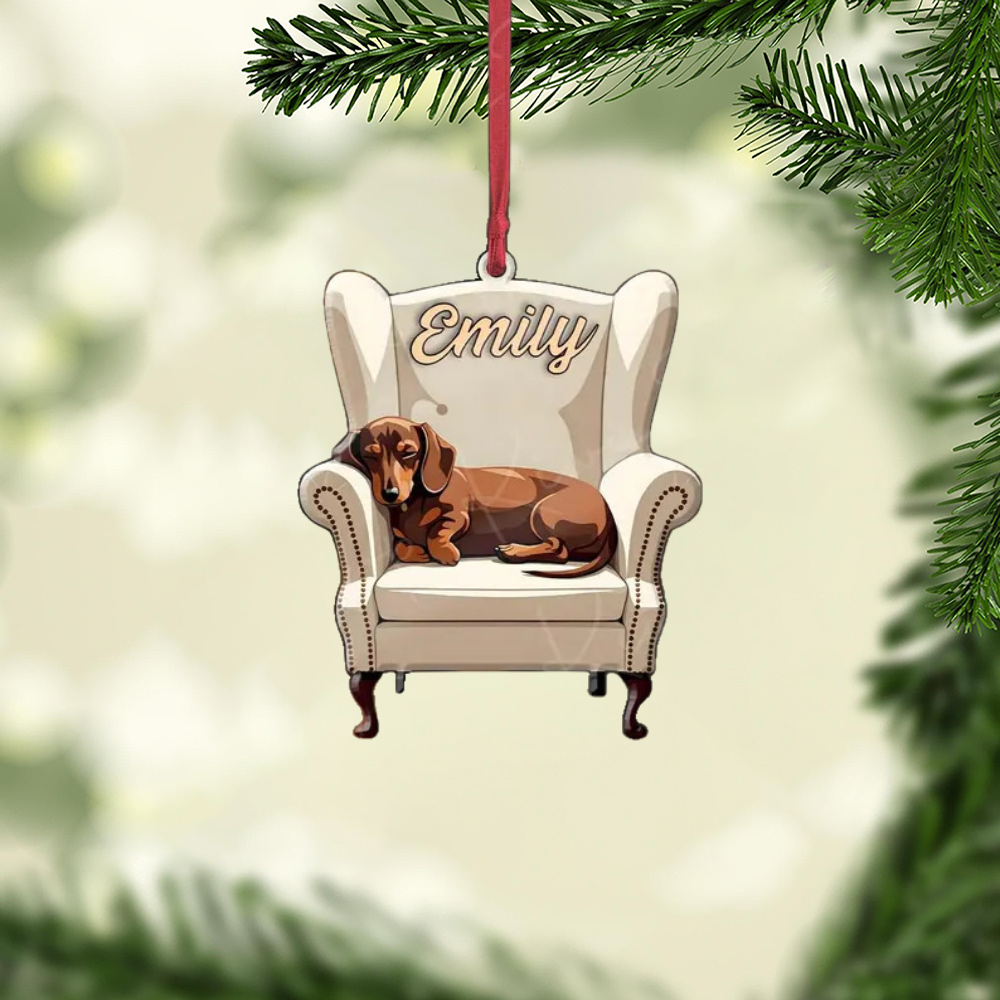 Personalized Dachshund Sleep In Sofa Christmas Ornament, Custom Name Dachshund Ornament ON1209